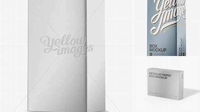 2731+ Metallic Paper Box PSD Mockup Half Side View High-Angle Shot Advanced Photoshop Design Free