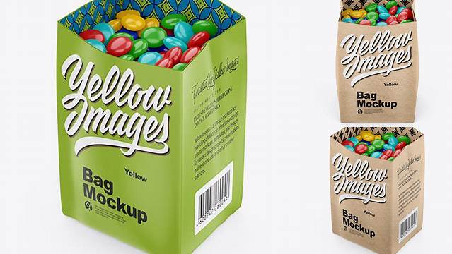 2735+ Matte Bag With Candies PSD Mockup Half Side High-Angle Shot Exclusive Free Creative Mockup File