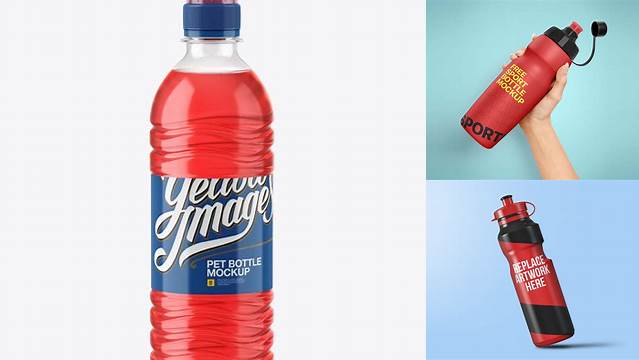 2737+ Red Drink PET Bottle With Sport Cap PSD Mockup Custom PSD Mockup Template