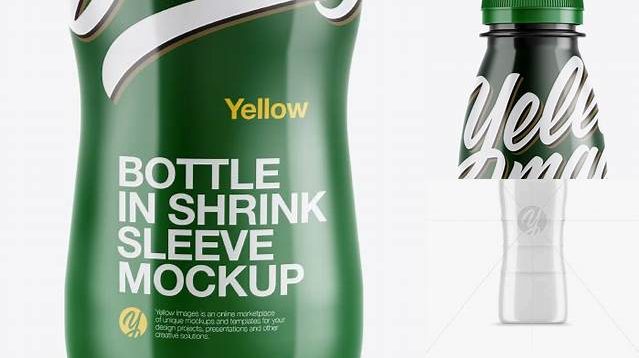 2740+ Glossy Plastic Bottle in Shrink Sleeve PSD Mockup Front View Fully Layered PSD Freebie