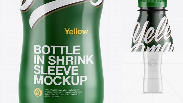 2740+ Glossy Plastic Bottle in Shrink Sleeve PSD Mockup Front View Fully Layered PSD Freebie