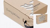 2740+ Kraft Carton Box With Handle PSD Mockup Half Side View High Angle Shot Layered PSD for Easy Editing