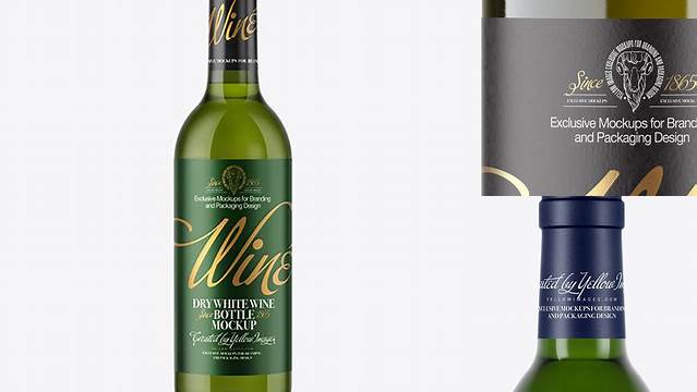 2743+ 375ml Green Glass White Wine Bottle PSD Mockup Digital Download