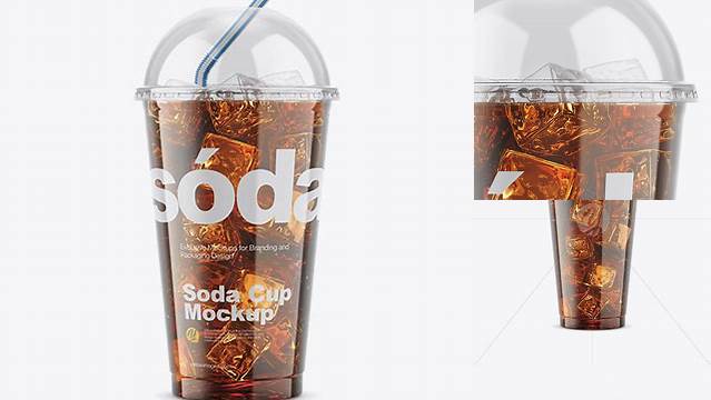 2743+ Transparent Plastic Soda Cup With Ice and Cap PSD Mockup High-End Photoshop Mockup