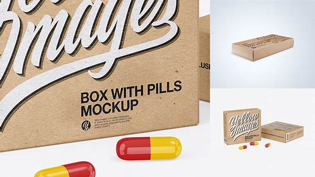 2743+ Two Kraft Boxes with Pills PSD Mockup Half Side View High Resolution