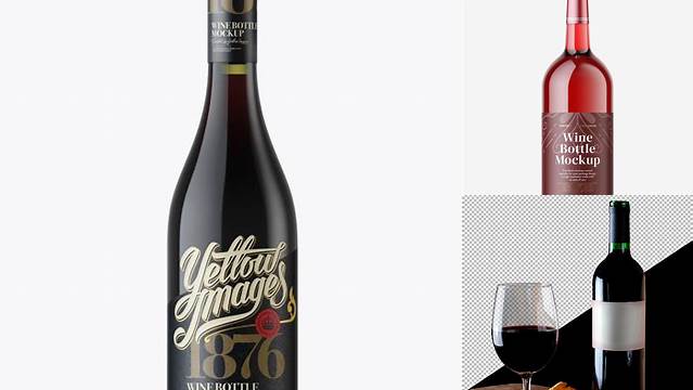 2748+ Antique Green Glass Bottle with Red Wine PSD Mockup Front View Elegant PSD Mockup