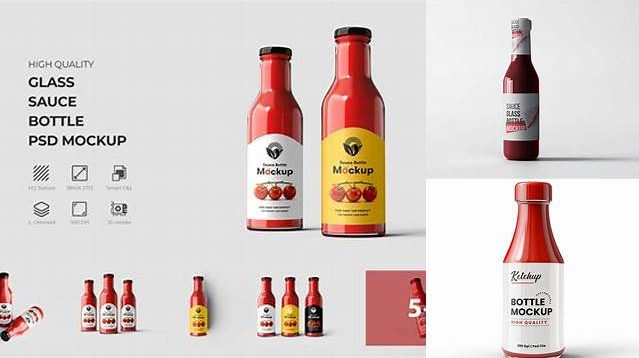 2750+ Clear Glass Bottle with Ketchup Sauce PSD Mockup Free PSD for Creatives