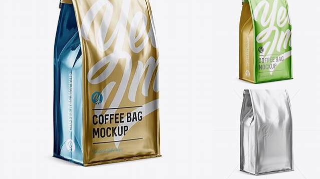 2750+ Metallic Coffee Bag with a Tin-Tie PSD Mockup Halfside View Free Downloadable PSD