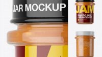 2757+ Glass Jar With Mango Jam PSD Mockup Eye-Level Shot Free PSD Mockup Resource