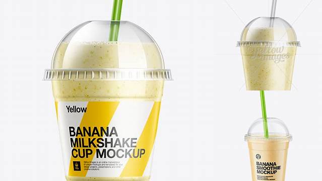 2760+ Banana Milkshake Cup with Straw PSD Mockup High-Quality Design Free PSD