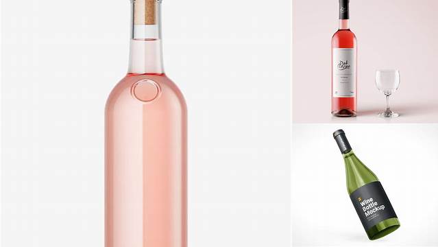 2762+ Clear Glass Bottle with Pink Wine PSD Mockup Advanced Photoshop Design Free