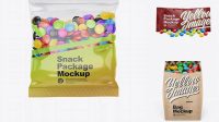 2762+ Matte Snack Bag With Candies PSD Mockup Front View Easy-to-Edit PSD