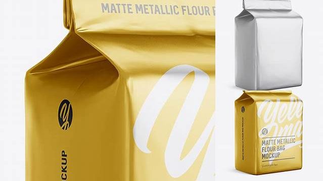 2765+ Matte Metallic Flour Bag PSD Mockup Halfside View Eye-Level Shot Elegant Free Template