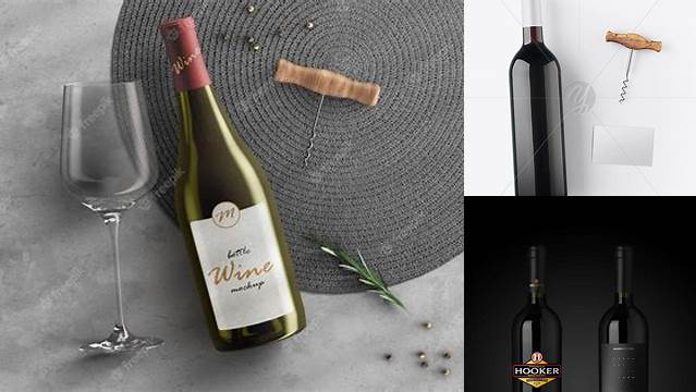 2766+ Red Wine Bottle with Corkscrew and Card PSD Mockup Creative Layered Design File