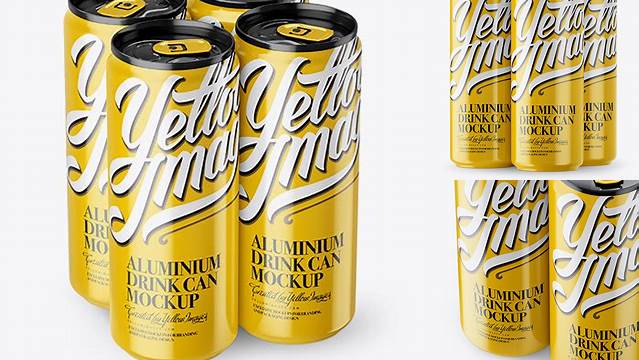 2774+ 4 Glossy Aluminium Cans PSD Mockup Half Side View Smart Object-Based PSD Template Free