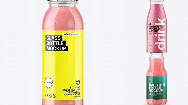 2779+ Clear Glass Bottle with Strawberry Smoothie PSD Mockup Exclusive Free Creative Resource