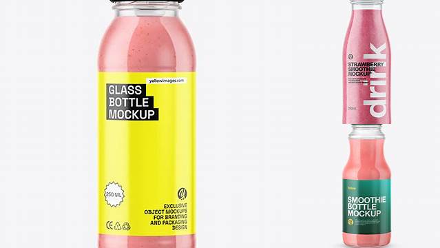 2779+ Clear Glass Bottle with Strawberry Smoothie PSD Mockup Exclusive Free Creative Resource