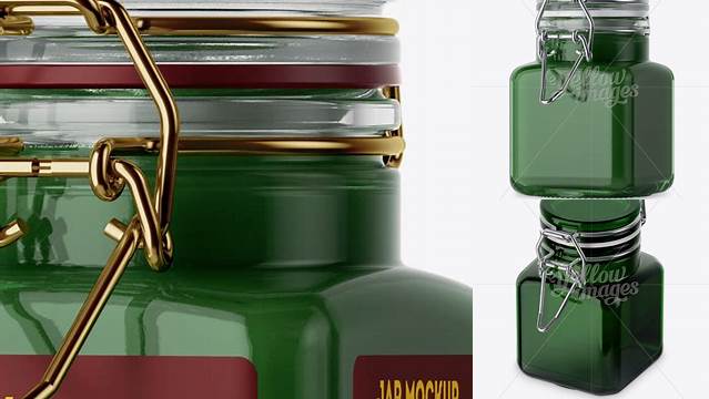 2783+ 100ml Green Glass Jam Jar with Clamp Lid PSD Mockup Halfside View Smart Object PSD Template