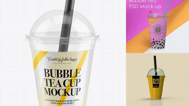 2784+ Empty Bubble Tea Cup PSD Mockup High-Angle View High-Quality Design Free PSD