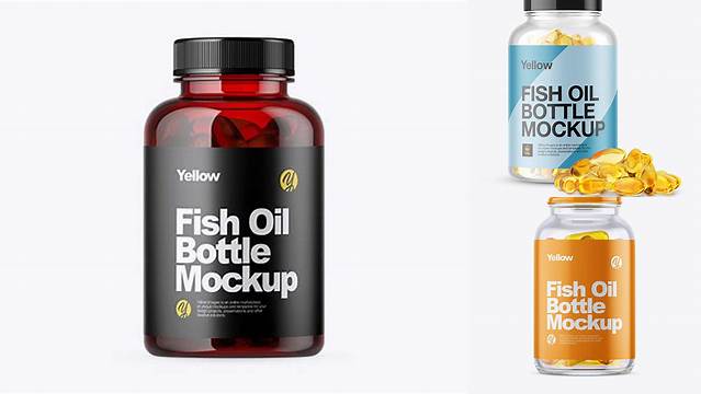 2785+ Clear Fish Oil Bottle PSD Mockup Front View Fully Customizable Photoshop Freebie