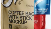 2789+ Matte Metallic Coffee Bag with Valve PSD Mockup Half Side View Elegant High-Resolution Design File