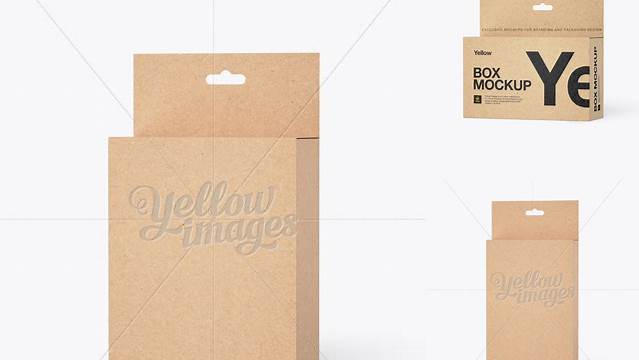 279+ Kraft Paper Box with Hang Tab PSD Mockup Halfside View High-Quality PSD Files