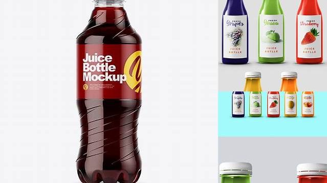 2797+ Clear PET Bottle with Cherry Juice PSD Mockup Premium Quality PSD Freebie