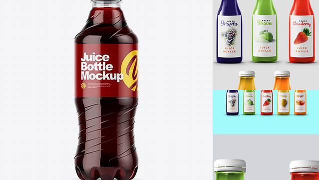 2797+ Clear PET Bottle with Cherry Juice PSD Mockup Premium Quality PSD Freebie