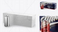 2797+ Closed Box with 12 Aluminium Cans with a Can Standing Alone PSD Mockup Half Side View Free Photoshop Mockup Design