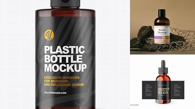 2808+ Amber Plastic Bottle PSD Mockup Front View High-Angle Shot Creative Design PSD Free Download