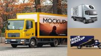 2808+ Box Truck PSD Mockup Front View Free Photoshop Mockup Design