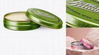 2808+ Metal Round Lip Balm Tin PSD Mockup Front View Custom Design Freebie PSD