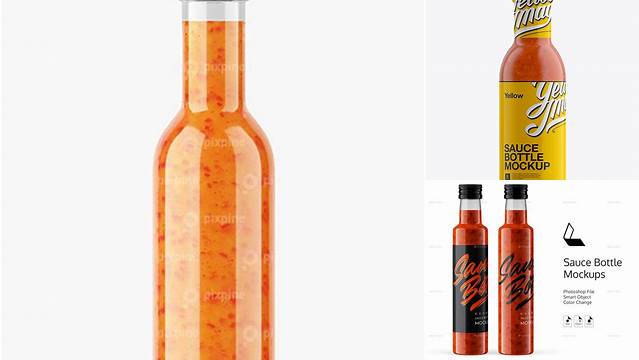 2811+ Hot Chilli Sauce Bottle with Shrink Band PSD Mockup Smart Layer Mockup Free