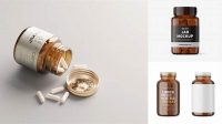 2816+ Amber Glass Pills Bottle PSD Mockup Professional Design PSD