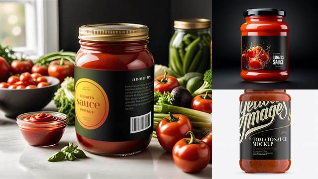 2816+ Glass Jar With Tomato Sauce PSD Mockup Smart Object Free Photoshop File