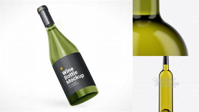 2818+ Dead Leaf Green Glass Wine Bottle PSD Mockup Elegant Free Graphic Resource