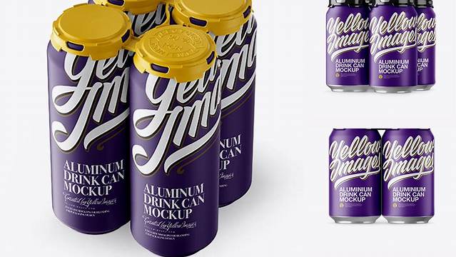 282+ Pack with 4 Matte Aluminium Cans with Plastic Holder PSD Mockup Professional Photoshop Design Freebie