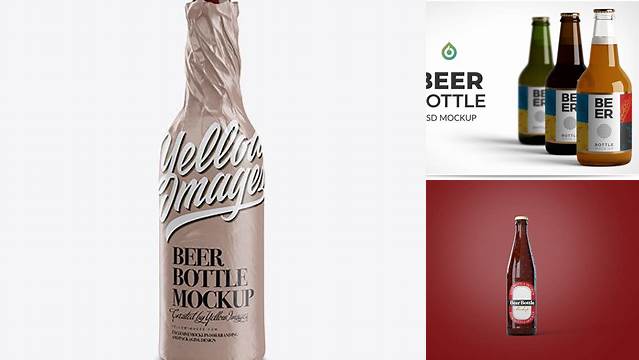 2821+ Amber Glass Lager Beer Bottle PSD Mockup Downloadable PSD Design Template