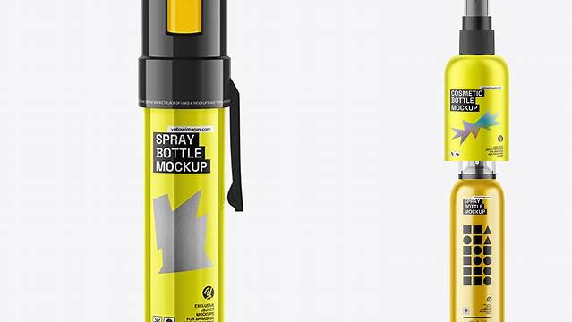 2822+ Metallic Spray Bottle With Transparent ?ap PSD Mockup Exclusive Free Photoshop Asset