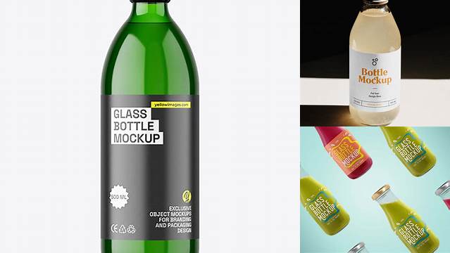 2826+ 500ml Green Glass Bottle PSD Mockup Free Stylish PSD for Graphic Designers