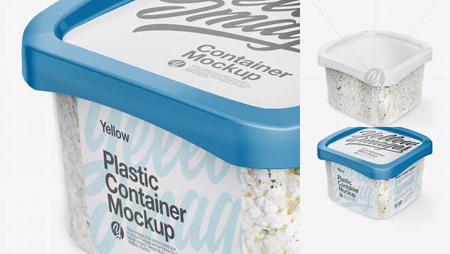 2826+ Transparent Container with Feta Cheese PSD Mockup Half Side View High-Angle Shot Fully Layered Free Photoshop File