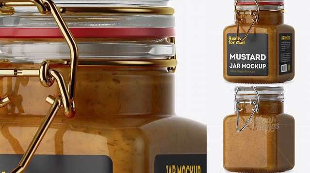 2833+ 100ml Glass Mustard Jar with Clamp Lid PSD Mockup Halfside View High-Quality PSD Files