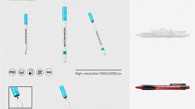 2837+ Matte Click Pen PSD Mockup Side View Modern PSD Templates