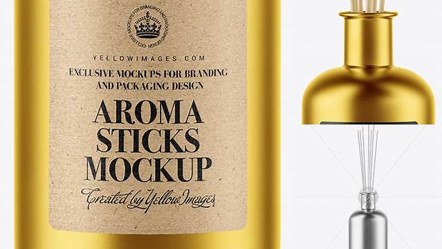 2838+ Metallized Bottle with Aroma Sticks PSD Mockup Free Stylish PSD for Graphic Designers