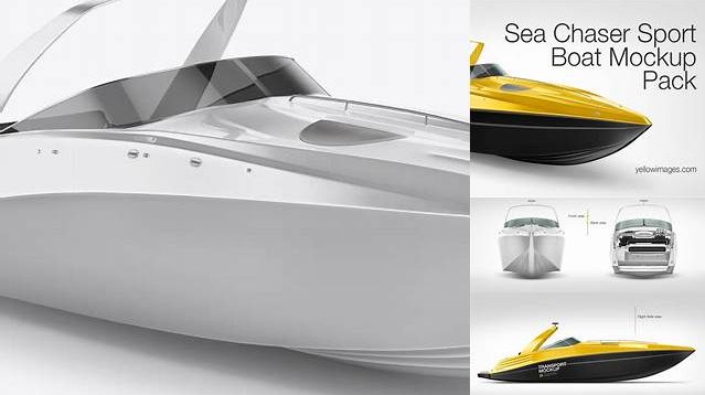 2839+ Sea Chaser Sport Boat PSD Mockup Half Side View Smart Editable Design Mockup