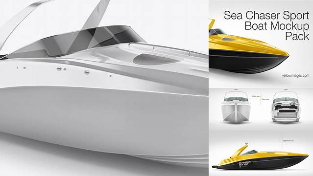 2839+ Sea Chaser Sport Boat PSD Mockup Half Side View Smart Editable Design Mockup