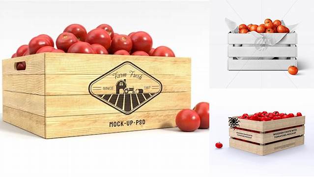 2842+ Wooden Crate With Tomatoes PSD Mockup Download Free PSD