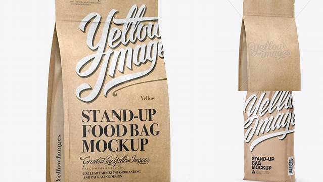 2847+ Kraft Stand-up Bag with Zipper PSD Mockup Half Side View High-End Creative PSD Template