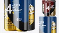 285+ 4 Metallic Cans in Shrink Wrap PSD Mockup Half Side View Fully Editable PSD Template