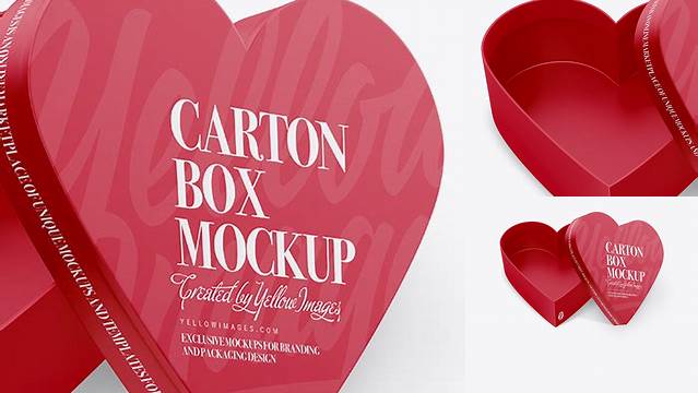 2854+ Heart Shaped Matte Carton Box PSD Mockup High-Angle Shot Free Design Resource